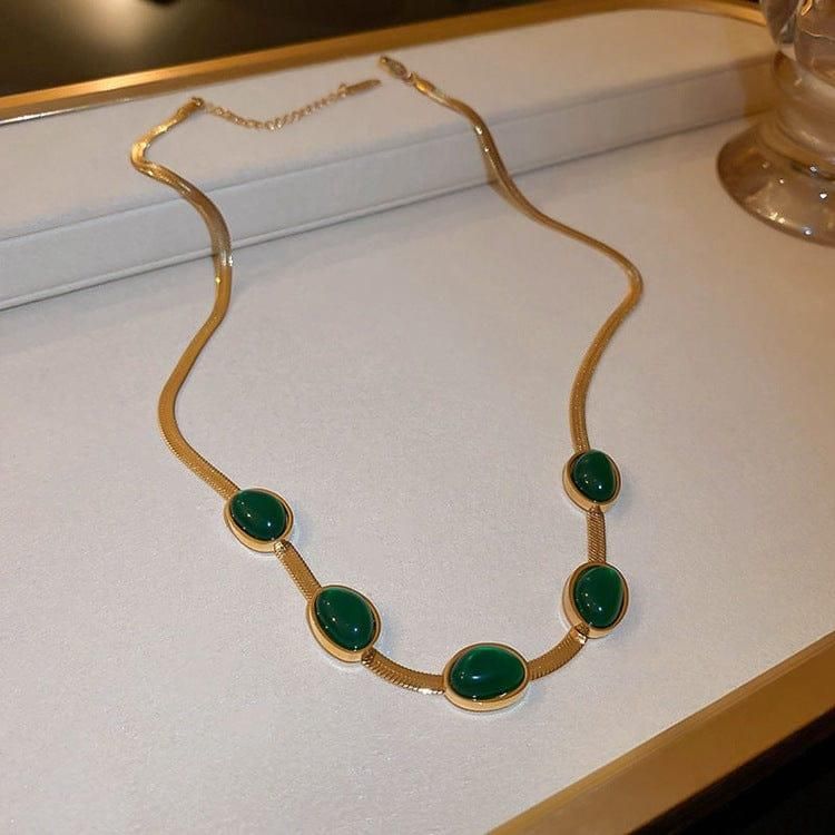 ✨ Oval Green Crystal Pendant Necklace Set With Bracelet