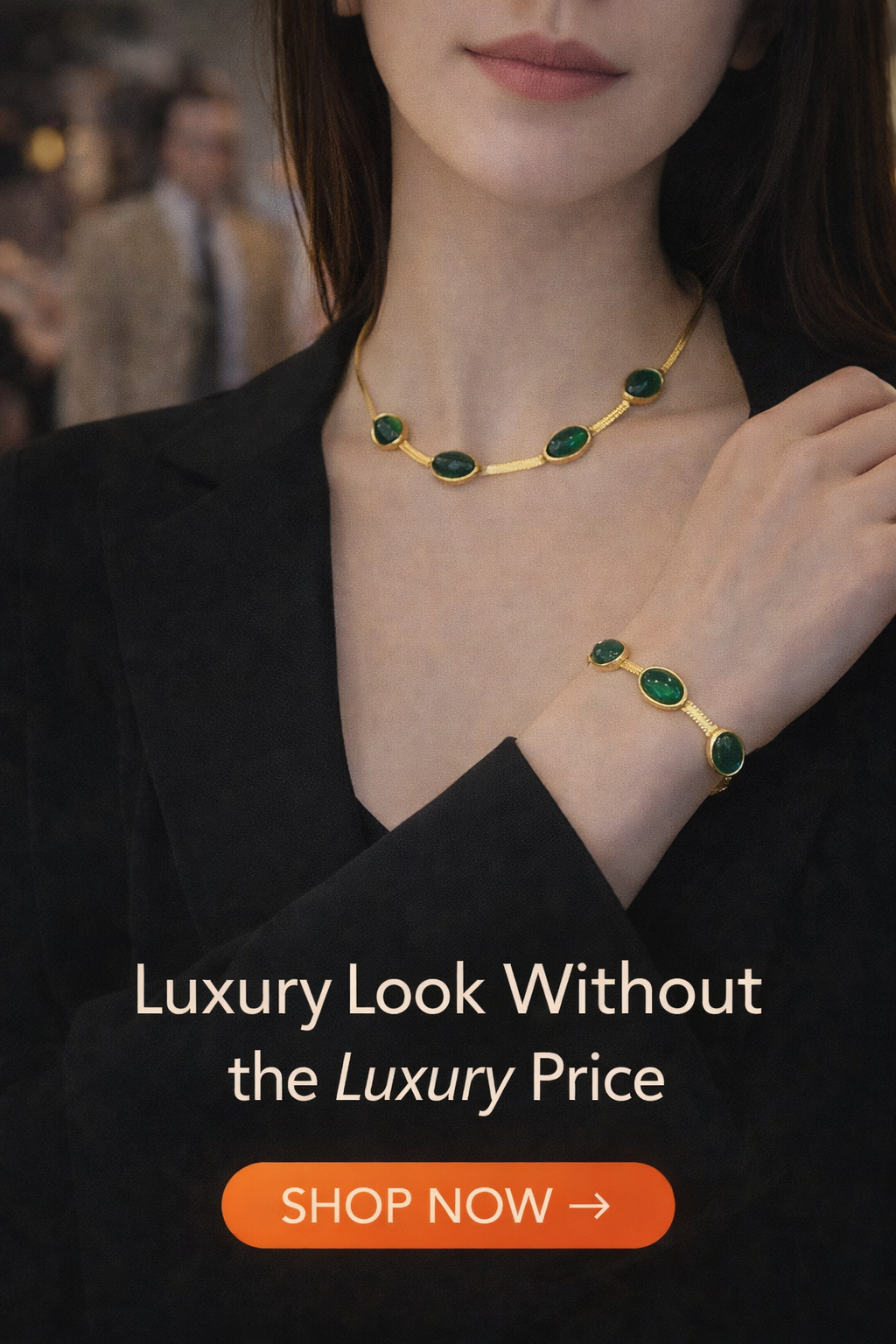 ✨ Oval Green Crystal Pendant Necklace Set With Bracelet