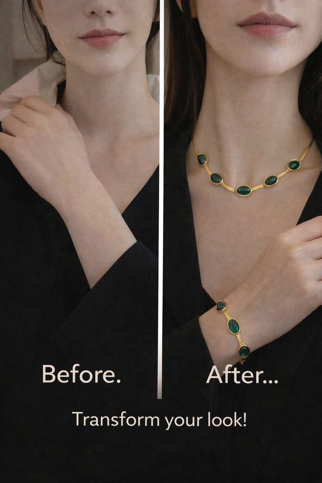 ✨ Oval Green Crystal Pendant Necklace Set With Bracelet