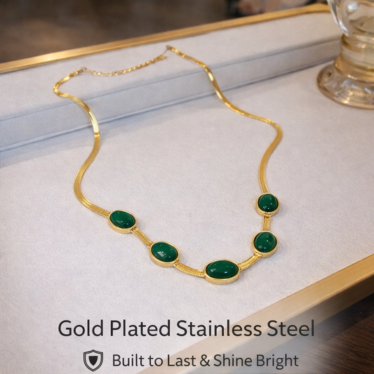 ✨ Oval Green Crystal Pendant Necklace Set With Bracelet